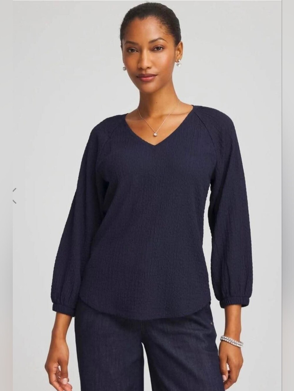 Chico's Textured Raglan V-Neck Top, size 3